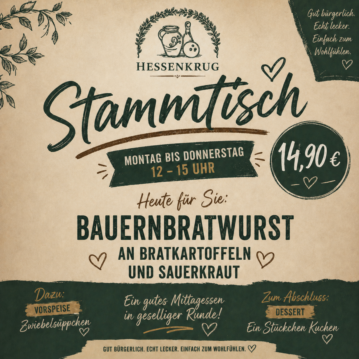 Dienstag Mittagstisch: Bauernbratwurst