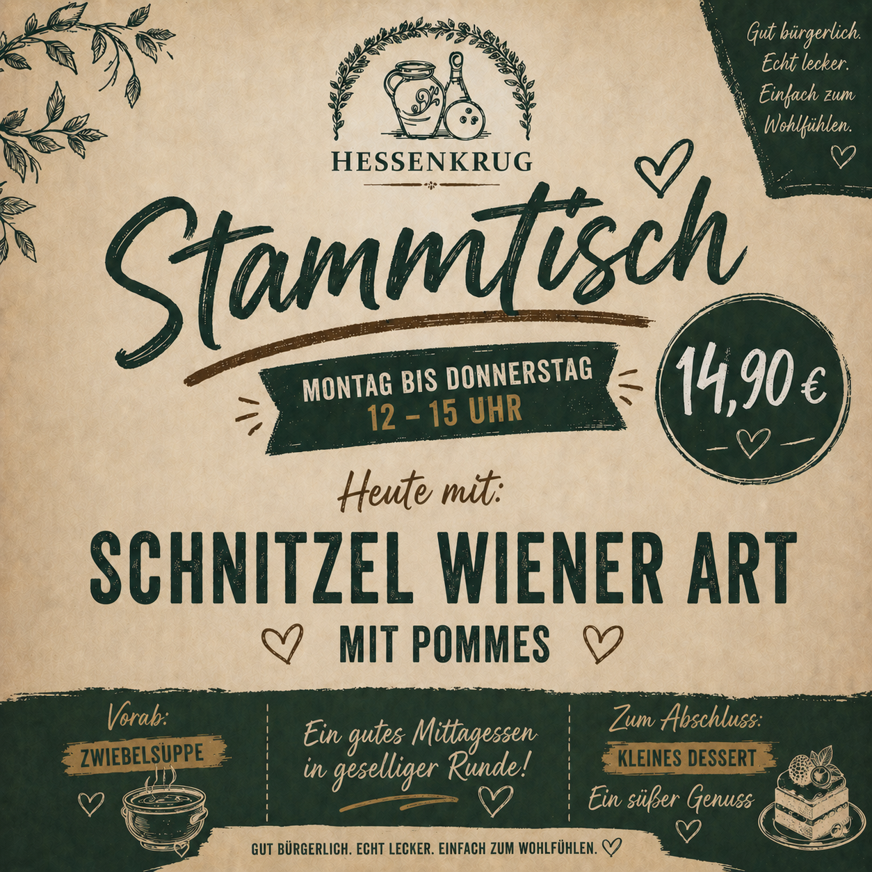 Donnerstag Mittagstisch: Schnitzel Wiener Art